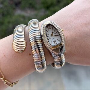 Two Tone Serpentine Snake Watch Bracelet